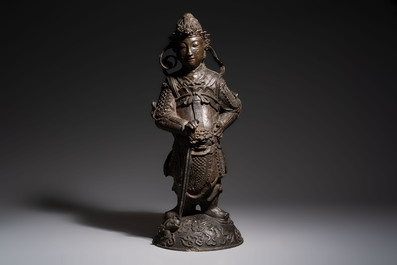 A Chinese bronze model of Weituo, Ming