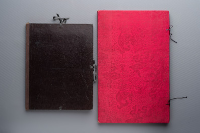 Two albums containing 12 and 13 Chinese Canton rice paper paintings, 19th C.