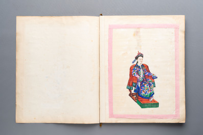 Two albums containing 12 and 13 Chinese Canton rice paper paintings, 19th C.