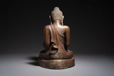 A Burmese partly lacquered bronze Mandalay Buddha, 19/20th C.