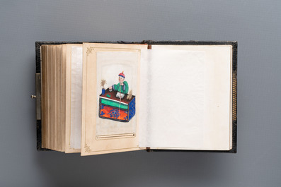 An album containing 36 Chinese Canton rice paper paintings, 19th C.