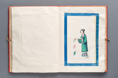 An album containing 12 Chinese Canton rice paper paintings, 19th C.