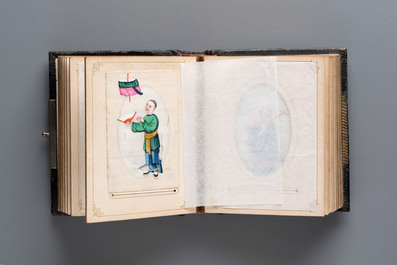 An album containing 36 Chinese Canton rice paper paintings, 19th C.