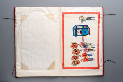 Two albums containing 12 and 13 Chinese Canton rice paper paintings, 19th C.