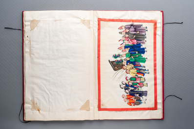 Two albums containing 12 and 13 Chinese Canton rice paper paintings, 19th C.