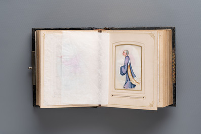 An album containing 36 Chinese Canton rice paper paintings, 19th C.