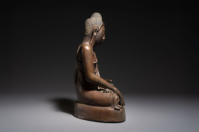 A Burmese partly lacquered bronze Mandalay Buddha, 19/20th C.