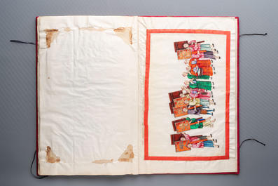 Two albums containing 12 and 13 Chinese Canton rice paper paintings, 19th C.
