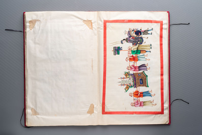 Two albums containing 12 and 13 Chinese Canton rice paper paintings, 19th C.