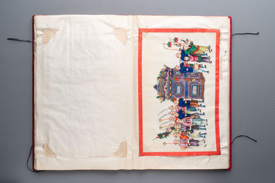 Two albums containing 12 and 13 Chinese Canton rice paper paintings, 19th C.