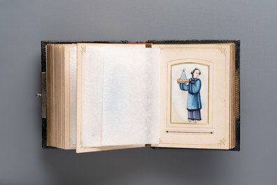 An album containing 36 Chinese Canton rice paper paintings, 19th C.
