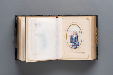 An album containing 36 Chinese Canton rice paper paintings, 19th C.