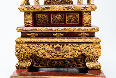 An exceptional Vietnamese gilt-lacquered wood and ivory 'Dragon and Phoenix' throne-shaped altar, 18/19th C.
