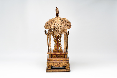 An exceptional Vietnamese gilt-lacquered wood and ivory 'Dragon and Phoenix' throne-shaped altar, 18/19th C.