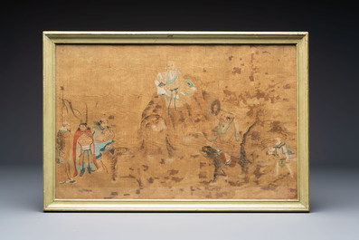Chinese school: four paintings with Buddhist narratives, ink and colour on silk, Qing