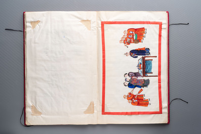 Two albums containing 12 and 13 Chinese Canton rice paper paintings, 19th C.