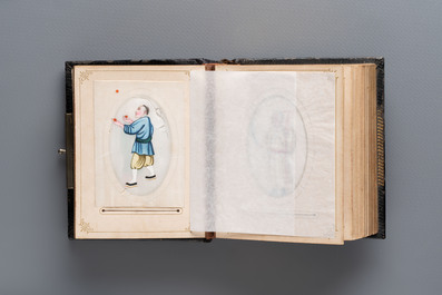 An album containing 36 Chinese Canton rice paper paintings, 19th C.