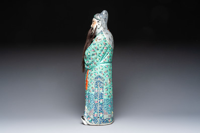 A large Chinese famille rose figure of Fu Xing, Zhu Mao Ji Zao 朱茂記造 mark, Republic