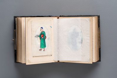 An album containing 36 Chinese Canton rice paper paintings, 19th C.