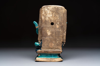 A Chinese fahua-glazed biscuit figure of Zhenwu, Ming
