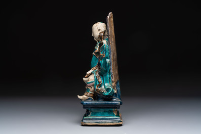 A Chinese fahua-glazed biscuit figure of Zhenwu, Ming