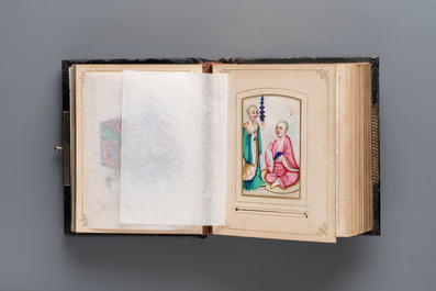 An album containing 36 Chinese Canton rice paper paintings, 19th C.