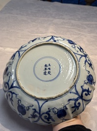A Chinese blue and white Ko-Sometsuke 'Birds among Flowering Branches' plate for the Japanese market, Chenghua mark, Chongzhen