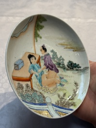 A pair of Chinese famille rose 'Erotic' plates, Chun Yi Tang Zhi 春怡堂制 mark, 20th C.