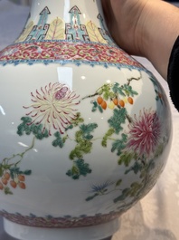 A Chinese famille rose 'Flowers and Fruits' bottle vase, Hongxian mark, Republic