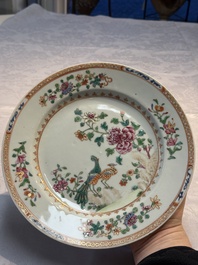 Six Chinese famille rose 'Peacock' plates, Qianlong