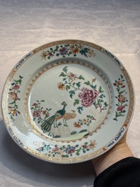Six Chinese famille rose 'Peacock' plates, Qianlong