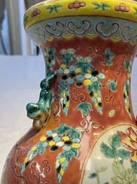 Two Chinese famille rose vases, two jars, a 'Lions' covered teapot and a Buddha, signed Mao Zirong 毛子榮 and Liu Jishun 劉吉順, 19/20th C.