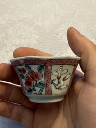 Eight sets of Chinese famille rose cups and eight saucers, Yongzheng/Qianlong