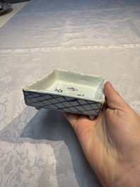 A rare Chinese blue and white Ko-Sometsuke lozenge-shaped inscribed tray for the Japanese market, Tianqi