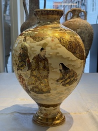 A Japanese Satsuma baluster vase with narrative design, Nippon Kyoto Kinkozan 日本京都錦光山 mark, Meiji, 19th C.