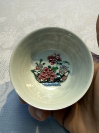 Eight sets of Chinese famille rose cups and eight saucers, Yongzheng/Qianlong