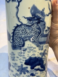 A rare Chinese blue and white 'Qilin' sleeve vase, 19th C.