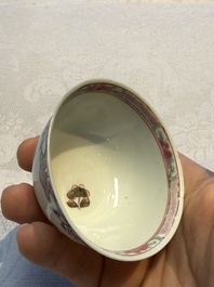 Eight sets of Chinese famille rose cups and eight saucers, Yongzheng/Qianlong