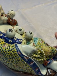 Three Chinese famille rose 'Milefo Buddha', 'Magu' and 'Shoulao' groups, 19/20th C.