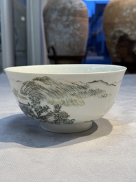A Chinese qianjiang cai 'Pavilions and Willows' bowl, Republic