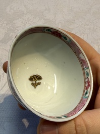 Eight sets of Chinese famille rose cups and eight saucers, Yongzheng/Qianlong