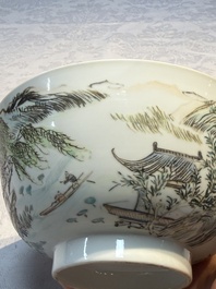 A Chinese qianjiang cai 'Pavilions and Willows' bowl, Republic