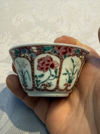Eight sets of Chinese famille rose cups and eight saucers, Yongzheng/Qianlong