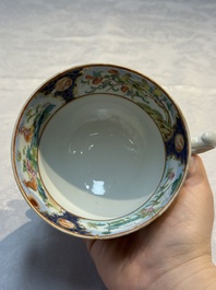 A highly unusual Chinese Canton famille rose cup and saucer, 19th C.