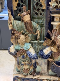 A large and fine Chinese polychrome-glazed Shiwan stoneware group of immortals, 19th C.