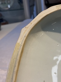 A Chinese blue and white dish, tureen and stand with floral design, Qianlong