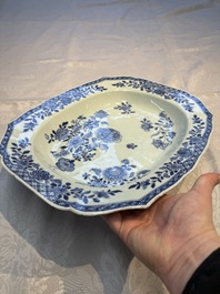 A Chinese blue and white dish, tureen and stand with floral design, Qianlong