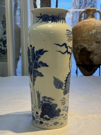 A rare Chinese blue and white 'Qilin' sleeve vase, 19th C.