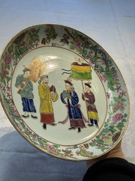Two Chinese Canton famille rose plates with figural design, 19th C.