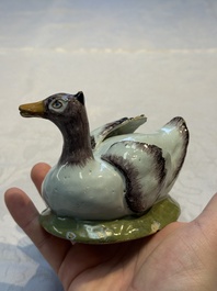 A pair of rare polychrome Dutch Delft duck-form tureens and covers, 18th C.